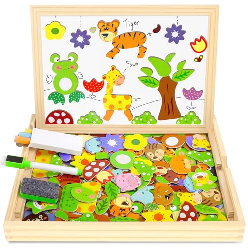 COOLJOY Magnetspiel Spielzeug ab 3 Jahre, Magnettafel Kinder Kinderspielzeug ab 3 Jahre, Holzpuzzles mit Doppelseitiger Tafel, Spielzeug ab 2 3 Jahre Mädchen und Jungen von COOLJOY