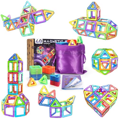 COOLJOYA 40 pcs Magnetische Bausteine, Magnetspiel Montessori Spielzeug ab 2 Jahre, Magnetbausteine Magnete Kinder ab 3 4 5 6 7 Jahren für Jungen und Mädchen Pädagogisches Geschenk von COOLJOYA