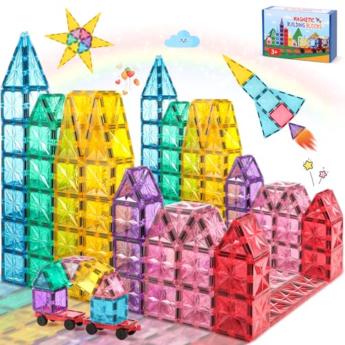 COOLJOYA Magnetische Bausteine 42 Teile, Magnete Kinder Magnetic Tiles Magnetspiel Magnetbausteine, Magnet Kinder Spielzeug ab 3 4 5 6 7 8 Jahre Geschenke von COOLJOYA