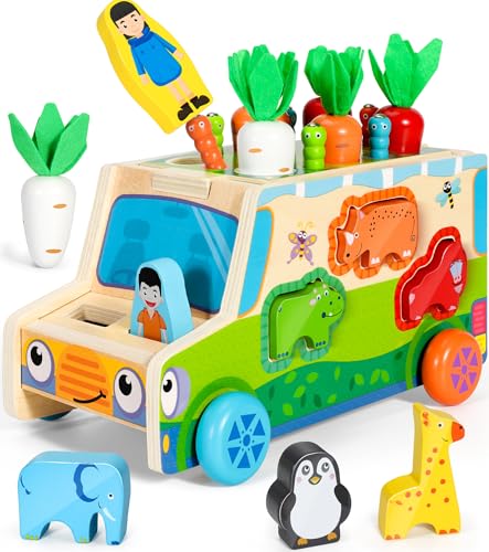 COOLJOYA Montessori Spielzeug ab 1 Jahr | Magnetisches Holzspielzeug Motorikspielzeug | 7-EN-1 Stapelspielzeug Lernspielzeug 1 Jahr 2 3 4 Jahre Mädchen Junge Kleinkind von COOLJOYA