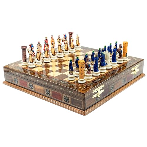 Schachbrett-Set aus Massivholz, 36 cm, mit mittelalterlichen handgefertigten Harz-Figuren von COOPER CHESS