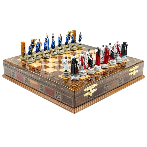 Schachbrett-Set aus Massivholz, 36 cm, mit mittelalterlichen handgefertigten Harz-Figuren von COOPER CHESS