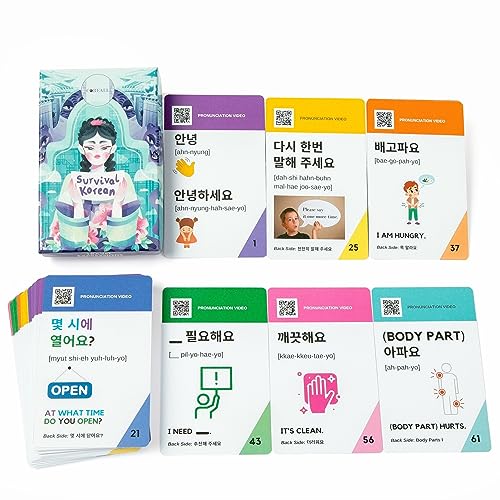 Lerne Koreanisch mit COREALL Survival Koreanische Reise-Ausdruckskarten – koreanische Geschenkidee für Anfänger in koreanischer Sprache – inklusive digitalem Lernbuch für koreanische Sprache von COREALL