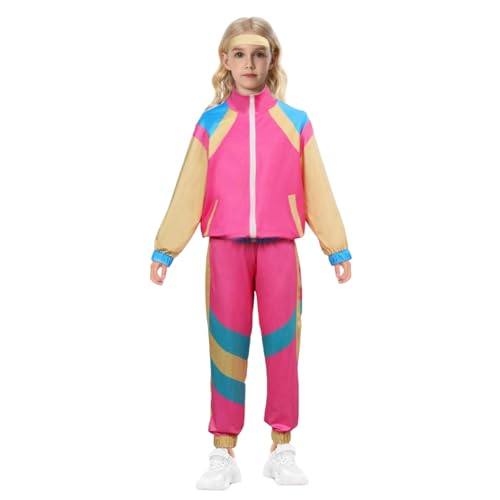 COREWO - Trainingsanzug für Kinder der 80er, Hip-Hop-Kostüm für Kinder, Set mit Hose, Retro-Tanzkleidung, Sportbekleidung, rosa 80er-Jahre-Sportbekleidung, Größe L von COREWO