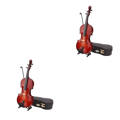 2St Fotografie Requisiten Violine dekoratives Modell Mini-Geige Instrumentenmodell Musikspielzeug Handheld-Modell Mini-Modell Desktop-Dekoration Heimdekoration Hölzern Brown CORHAD von CORHAD