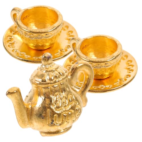 CORHAD 1 Satz Mini- aus Metall Mini-Teetasse Miniatur- Gartenzubehör winziger Wasserkocher Puppenhaus Tee-Set Goldene Tee-Kanne Mini-Hauszubehör küche spielset Legierung von CORHAD