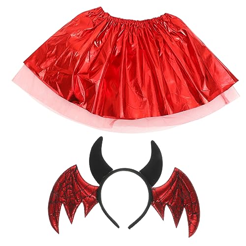 CORHAD 1 Satz Teufelsrock-Anzug Teufelskostüm für Mädchen Teufel-Cosplay-Kostüm Halloween Kopfschmuck Halloween Kopfbedeckung Haarband Halloween-Fledermaus-Haarbänder Cosplay-Stirnband von CORHAD