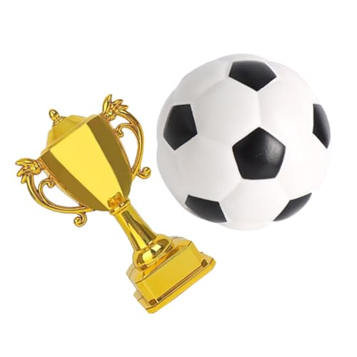 CORHAD 1 Satz Trophäen-fußballmodell Mini-fußball Fußball-kuchenaufsatz Goldene Pokale Tortenaufsätze Für Sport Fußball-kuchendekoration Kleines Fußballmodell Plastik Wiederverwendbar von CORHAD