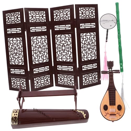 CORHAD 1 Set Miniatur Chinese Guzheng Pipa Vintage Fan Xiao Bildschirmmodell Doll House von CORHAD