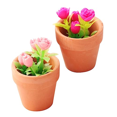 CORHAD 2St Grüne Topfpflanzen Miniatur Blumenmodell Mini-Pflanzen Mini-Blumentopf Mini-Rosen Kinder bastelset Spielzeug für Kinder kinderspielzeuge Mini-Topfpflanze Puppenhauspflanze PVC von CORHAD