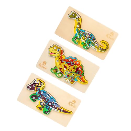 CORHAD 3 Sätze Dinosaurier 3D-Puzzle Puzzle-Spielzeug Zusammengebautes Tierspielzeug Stapelspiele Für Vorschulkinder Lernspielzeug Kinderpuzzle Gehirnspielzeug Brettspielzeug Holz von CORHAD