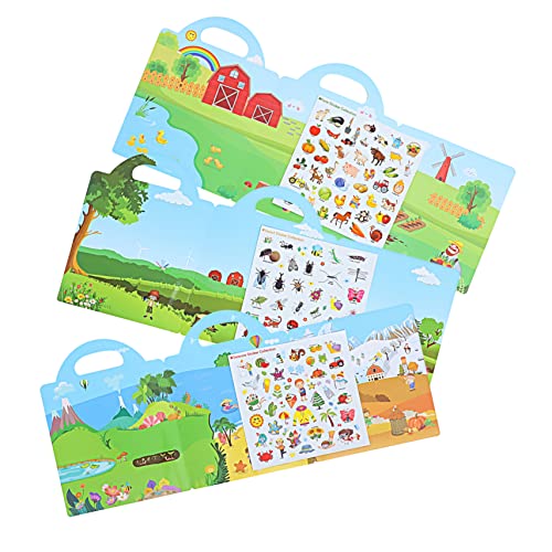 CORHAD 3 Sätze Stickerbuch Für Kinder DIY-Aufkleber Kinderbücher Kinder DIY Aufkleber Bauernhof-stickerbücher Kinder Lernen Aufkleber Kinderspielzeug Wasserdichtes Umweltschutz-szenenbuch von CORHAD