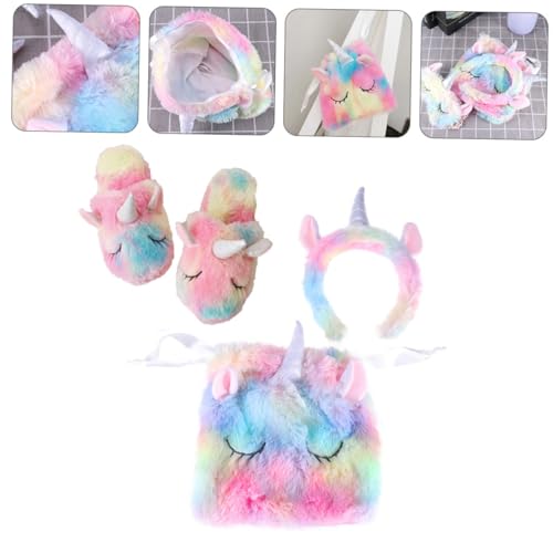 CORHAD 3 Stück 1 Satz Einhorn seidenband Ripsband schkafmaske Sets ziehschleifenband Bunte Tasche mit Kordelzug neuartiges Stirnband Flauschige Hausschuhe Zubehör für Kostüme Plüsch von CORHAD