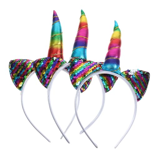 CORHAD 3 Stück Einhorn Stirnband Hübsches Einhorn Haarband Stirnbänder Für Halloween Horn Kopfschmuck Katzenohren Haarband Partygeschenk Einhorn Kopfschmuck Einhorn Haarbänder von CORHAD