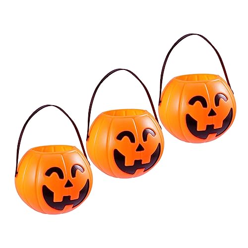 CORHAD 3st Kürbis Eimer Jack-o-laternen-korb Süßes Oder Saures Eimer Tragbarer Kürbiseimer Halloween-requisiten Nicht Halloween-halter Kürbistasche Kinder Mini-laterne Meer Plastik Orange von CORHAD