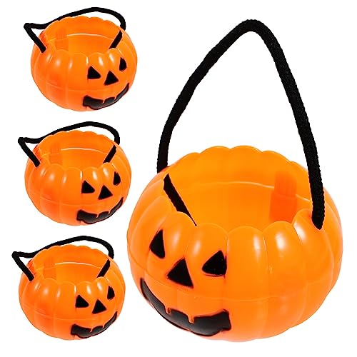 CORHAD 4 Stück Abnehmbarer Kürbiseimer Tasche Für Halloween-gefälligkeiten Süßigkeiteneimer Für Halloween Kürbis-süßigkeiten-eimer Laterne Süßigkeiteneimer Mini-laternen Orange Plastik von CORHAD