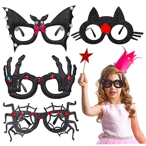 CORHAD 4 Stück Halloween Brille Party Katzenbrille Geisterbrille Dekoration Requisiten Dekoartikel Fledermaus Cosplay Brille Spinnenbrille Spinnendekoration Halloween Kostüm von CORHAD