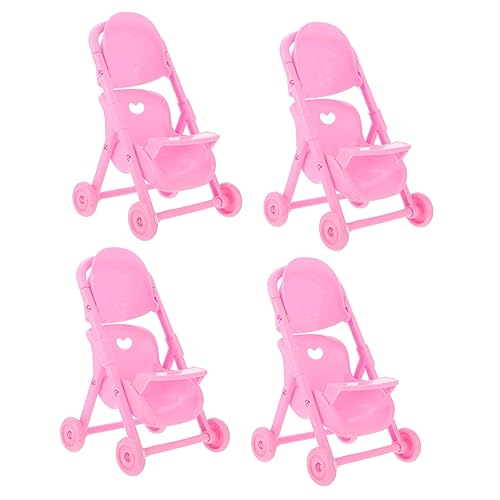 CORHAD 4 Stück bb Autozubehör Miniaturbaby Puppenwagen Mini-Spielzeug Spielzeug für Kinder puppenbuggy Puppen Wagen Desktop-Modell-Ornament Kinderspielzeug aus Kunststoff Abs Rosa von CORHAD