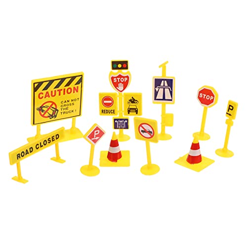 CORHAD 5 Mikro-landschafts-Verkehrsschild DIY Miniatur Szene Zubehör Verkehrspädagogisches Spielzeug Verkehrszeichen-spielset Simulierte Verkehrszeichen Mini-Spielzeug Yellow Plastik von CORHAD