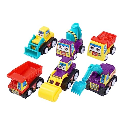 CORHAD 6er Set Mini Spielzeugautos Ingenieurfahrzeuge Mit Reibungsantrieb Für Kleinkinder Frühes Lernspielzeug Bagger Bulldozer Kipplaster Zementmischer Straßenwalze Farben von CORHAD