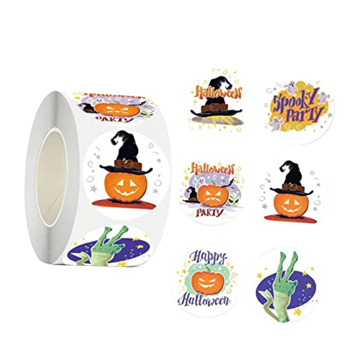 CORHAD Etikettenaufkleber Halloween Theme Halloween Geschenkaufkleber Kreis Aufkleber Geschenketikett Halloween-Zubehör Halloween-Label-Aufkleber Kupferplattenaufkleber Colorful von CORHAD