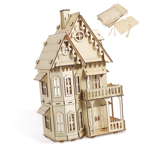 CORHAD Gotisches Villa Puzzle Puzzles Für Erwachsene Zusammenbau Eines Puzzles 3D Holzhaus Puzzle 3D Puzzle Holzhaus Modell Puzzle Für Erwachsene Modellhaus Holz Puzzle von CORHAD