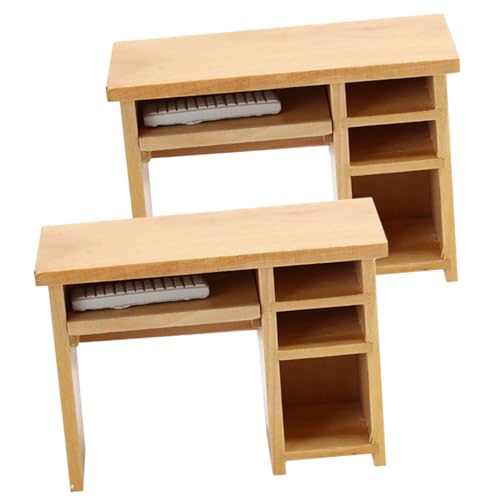 CORHAD Miniatur Computer Schreibtisch Für Puppenhäuser 2 Sets Holz Möbel Mit Kommode Und Schubladen Ideales Zubehör Für Kreative Spielwelten Und Wichtel Dekoration von CORHAD