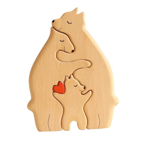 CORHAD Puzzle Und Kind Bär Dekorative Statue Holz Bär Puzzle Dekoration Tier Handwerk Bär Figur Süße Bär Skulptur Bär Dekor Holz Bär Statue Holzpuzzle von CORHAD