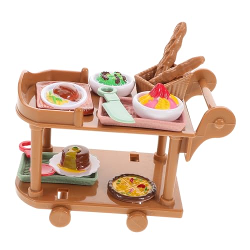 CORHAD Simulierter Speisewagen Spielzeug Mini Trolley Modell Puppenhaus Miniatur Esswagen Miniatur Wagen Modell Künstliches Brot Puppenhaus Pizza Puppenhaus Miniatur von CORHAD