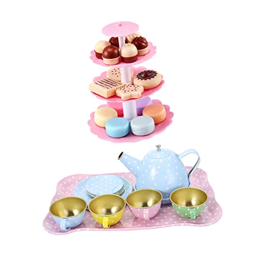 CORHAD 1 Set Teeservice Mit Dessertteller Nachbildung Für Ideal Für Nachmittags Tee Party Inklusive Dessert Turm Und Tragbarem Teeservice Buntem Design von CORHAD