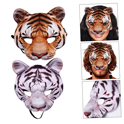 CORHAD Tigermaske Halloween 2 Stück Karnevalsmaske Für Kostümparty Und Fasching Realistische Tiger Gesichtsbedeckung Weiß Und Gelb Ideal Für Cosplay Und Tierkostüme von CORHAD