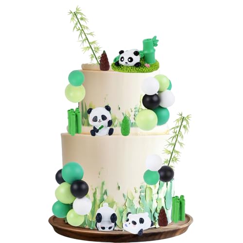 CORNER LACE Panda Thema Kuchen Dekorationen - Panda Bambusbällchen Kuchenfiguren Torten-Topper, Panda Tier Thema Geburtstag Geschlecht Enthüllung Babyparty Party Zubehör von CORNER LACE