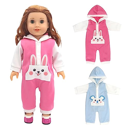 COSDOLL Puppenkleidung Strampelanzug 35-40cm, Süßer Hase Strampler Overall mit Kapuze für Baby Puppen Jungen und Mädchen, 2er-Pack von COSDOLL