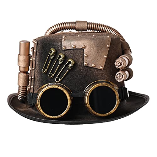 COSDREAMER Damen Herren Steampunk-Zylinderhüte mit Brille, Halloween-Kostüm, Hüte (58 cm, Braun 2) von COSDREAMER