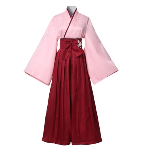 COSDREAMER Damen Kimono Robe Geisha Japanisches Yukata Rüschen Tops Hosen Set (DE/NL/SE/PL, Alphanumerisch, S, Regular, Regular, Rot) von COSDREAMER