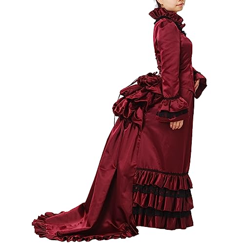 COSDREAMER Damen Mittelalter Kleid Renaissance Kleid Viktorianisches Edwardianisches Kostüm Gothic Kleid (Rot) M von COSDREAMER