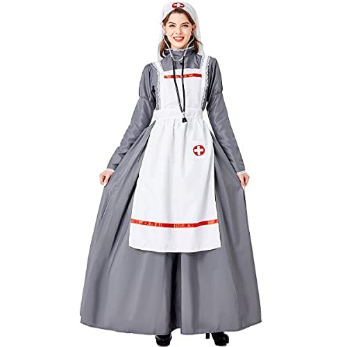 COSDREAMER Damen Mittelalter Krankenschwester Kleid Bürgerkrieg Krankenschwester Kostüm Halloween Krankenschwester Kostüm, Mehrfarbig, XL von COSDREAMER