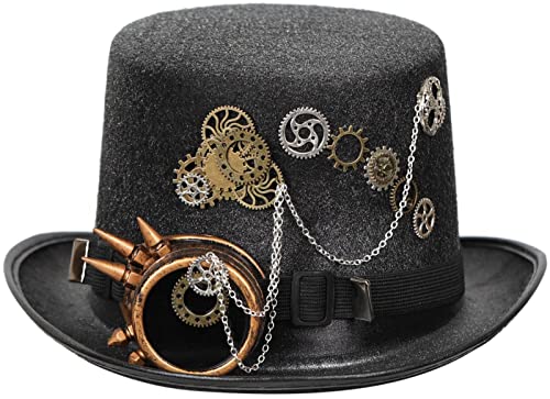 COSDREAMER Damen Steampunk Uhr Zifferblatt Blume Zylinder Feder Halloween Kostüm Hut (60 cm) E von COSDREAMER