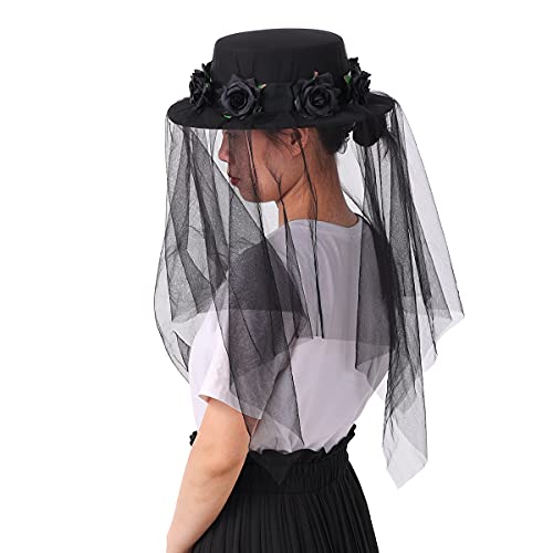 COSDREAMER Frauen Gothic Steampunk Hut unregelmäßiger Schleier Thema Partyhut langer Spitzenhut (one size, Schwarz) von COSDREAMER