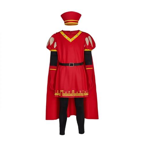 COSDREAMER Herren King Farquaad Cosplay-Kostüm für Erwachsene, Halloween, rotes Hemd, Umhang, Handschuhe, Hut, Faschings-Outfits, Größe S von COSDREAMER