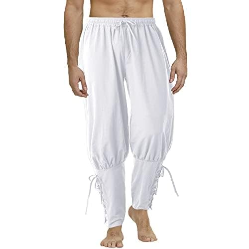 COSDREAMER Herren Mittelalter Hose Wikinger Pirat Kostüm Hose, weiß, XXL von COSDREAMER