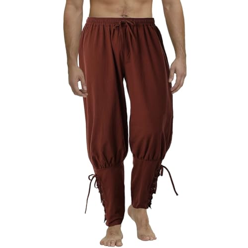 COSDREAMER Herren Mittelalterhose Wikinger Piraten Kostümhose Braun 3XL von COSDREAMER