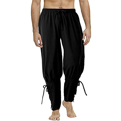 COSDREAMER Herren Mittelalterhose Wikinger Piraten Kostümhose Schwarz XL von COSDREAMER