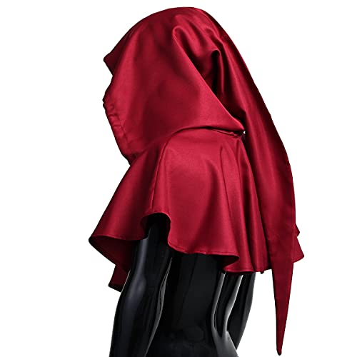 COSDREAMER Mittelalterliche Kapuzen Cowl Kreuz Halskette Halloween-Mantel für Dämonen Hexen Zauberer Cosplay, weinrot, One Size von COSDREAMER