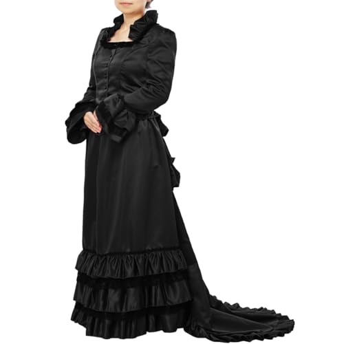 COSDREAMER Mittelalterliches Damenkleid, Renaissance-Kleid, viktorianisches edwardianisches Kostüm, Gothic-Kleid (Schwarz, XL) von COSDREAMER