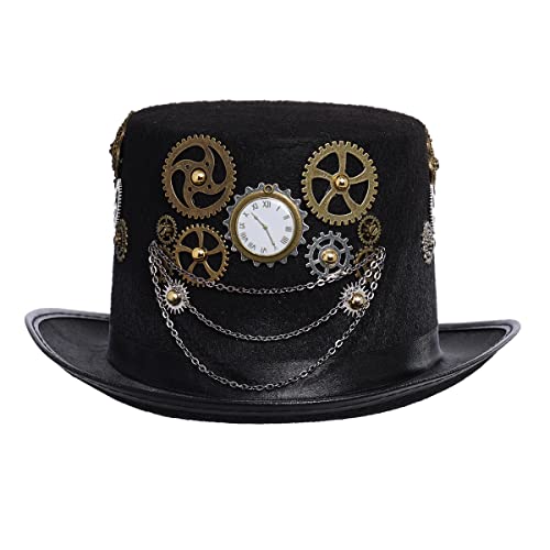 COSDREAMER Steampunk Top Hüte Goggle Gear Hut für Damen und Herren Gr. medium, Schwarz (L, Schwarz B) von COSDREAMER