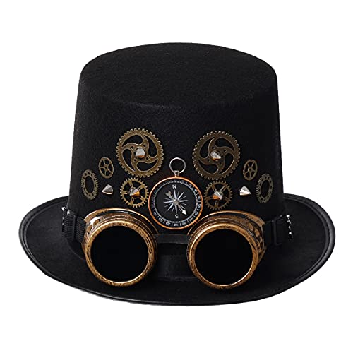 COSDREAMER Unisex Steampunk Brille Top Hüte Halloween Cosplay Hut (58 cm) von COSDREAMER