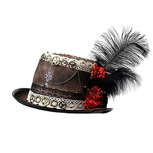 COSDREAMER Unisex Steampunk Top Hats Halloween Costume Hat with Goggles Black … (Schwarz 13, one Size) von COSDREAMER