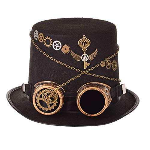 COSDREAMER Unisex Steampunk Zylinder Halloween Kostüm Hut mit Brille Schwarz 9 60cm von COSDREAMER