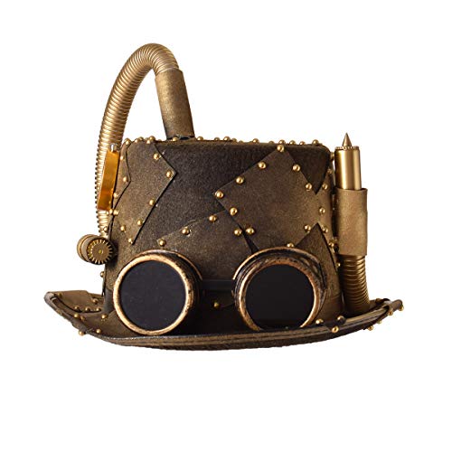 COSDREAMER Unisex Steampunk Zylinder Halloween Kostüm Hut mit Brille Braun 60cm von COSDREAMER